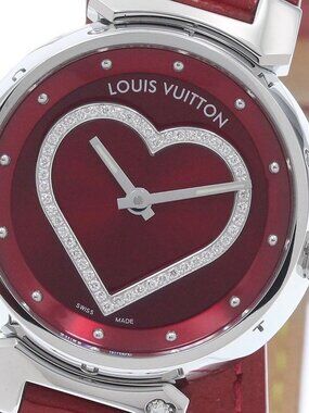 LOUIS VUITTON Tambour Q121Z Heart diamond Red Dial Quartz Ladies Watch_958756